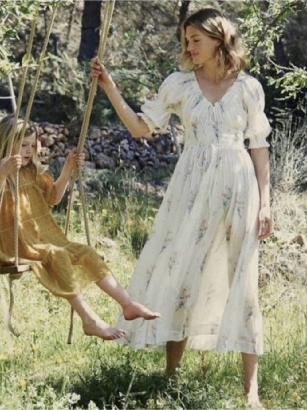 Doen Cream Floral Maxi Dress with Puff Sleeves - Picture 2 of 9